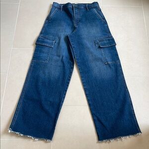 Jessica Simpson Dark Wash Denim Jeans Cargo Style High Rise and Wide Leg